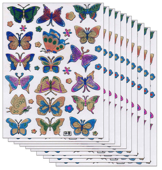 10ER Vorteilsangebot Schmetterlinge Insekten Aufkleber Sticker metallic Glitzer Effekt für Kinder Basteln Kindergarten Geburtstag 10 Bogen 105