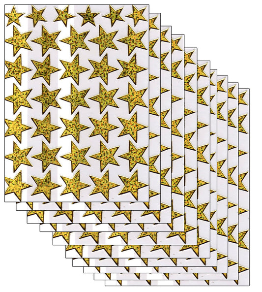 10ER Vorteilsangebot Sterne Stern gold Aufkleber Sticker metallic Glitzer Effekt für Kinder Basteln Kindergarten Geburtstag 10 Bogen 109