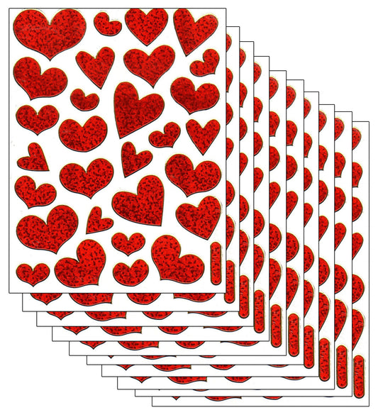 10ER Vorteilsangebot Herz Herzen rot Aufkleber Sticker metallic Glitzer Effekt für Kinder Basteln Kindergarten Geburtstag 10 Bogen 112