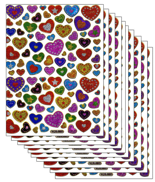 10ER Vorteilsangebot Herzen Herz bunt Liebe Aufkleber Sticker metallic Glitzer Effekt für Kinder Basteln Kindergarten Geburtstag 10 Bogen 166