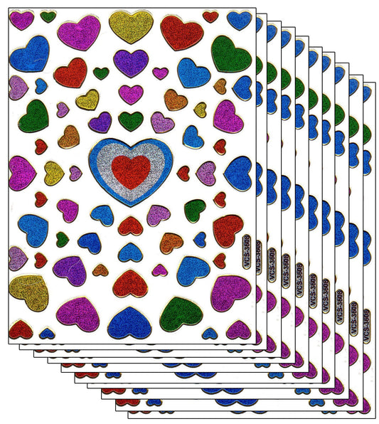 10ER Vorteilsangebot Herzen Herz Liebe bunt Aufkleber Sticker metallic Glitzer Effekt für Kinder Basteln Kindergarten Geburtstag 10 Bogen 173