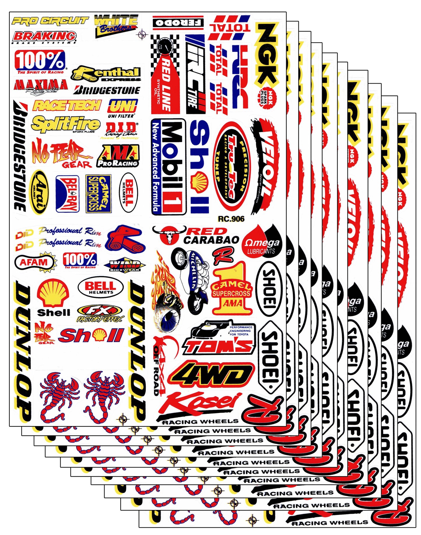 10ER Vorteilspack Sponsoren Logo Aufkleber Sticker Motorrad Moped Roller Skateboard Auto Tuning Modellbau selbstklebend 174