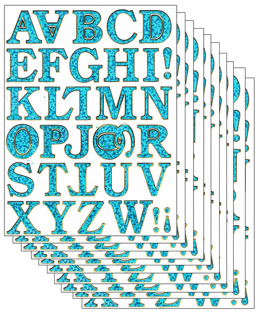 10ER Vorteilsangebot Buchstaben ABC blau Aufkleber Sticker metallic Glitzer Effekt für Kinder Basteln Kindergarten Geburtstag 10 Bogen 178