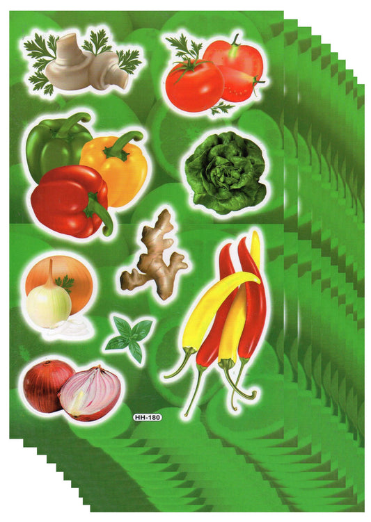 10ER Vorteilsangebot Gemüse vegan Aufkleber Sticker Kinder Basteln Kindergarten Sammeln Geburtstag 10 Bogen 186