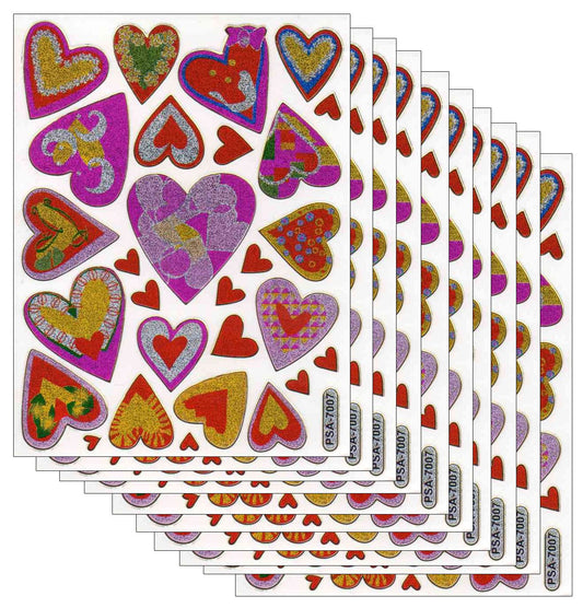 10ER Vorteilsangebot Herzen Herz bunt Liebe Aufkleber Sticker metallic Glitzer Effekt für Kinder Basteln Kindergarten Geburtstag 10 Bogen 187