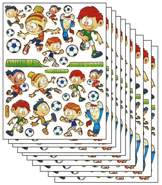 10ER Vorteilsangebot Fussball Sport Spiel Aufkleber Sticker metallic Glitzer Effekt für Kinder Basteln Kindergarten Geburtstag 10 Bogen 202