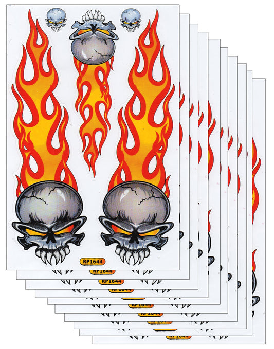 SPAR PACK DE 10 flammes feu orange tête de mort sticker autocollant moto cyclomoteur scooter skateboard voiture tuning modélisme auto-adhésif 531