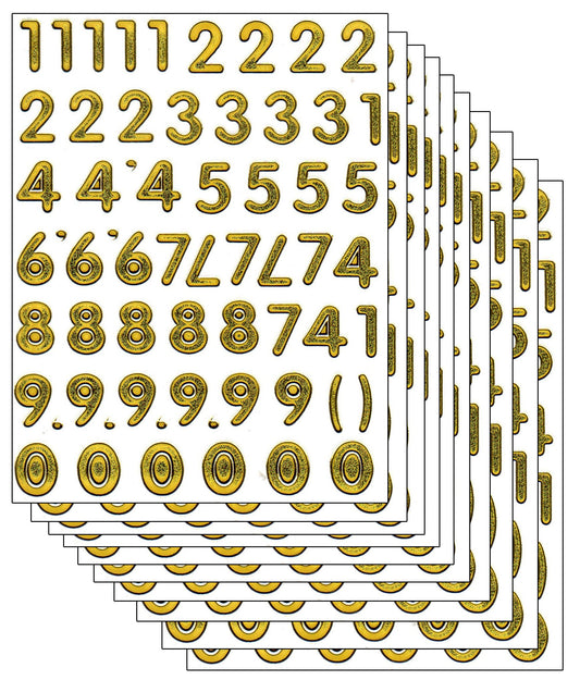 10ER Vorteilsangebot Zahlen Nummern 123 gold Aufkleber Sticker metallic Glitzer Effekt für Kinder Basteln Kindergarten Geburtstag 10 Bogen 170