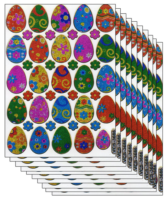 10ER Vorteilsangebot Ostereier Ei Eier Aufkleber Sticker metallic Glitzer Effekt für Kinder Basteln Kindergarten Geburtstag 10 Bogen 171