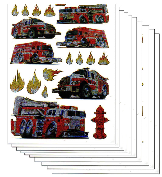 10ER Vorteilsangebot Feuerwehr Auto Aufkleber Sticker metallic Glitzer Effekt für Kinder Basteln Kindergarten Geburtstag 10 Bogen 171