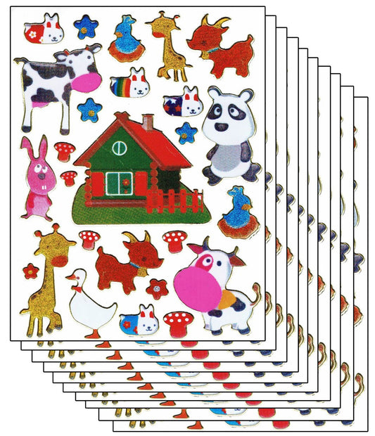 10ER Vorteilsangebot Tiere Zoo Safari Tiergarten Aufkleber Sticker metallic Glitzer Effekt für Kinder Basteln Kindergarten Geburtstag 10 Bogen 190