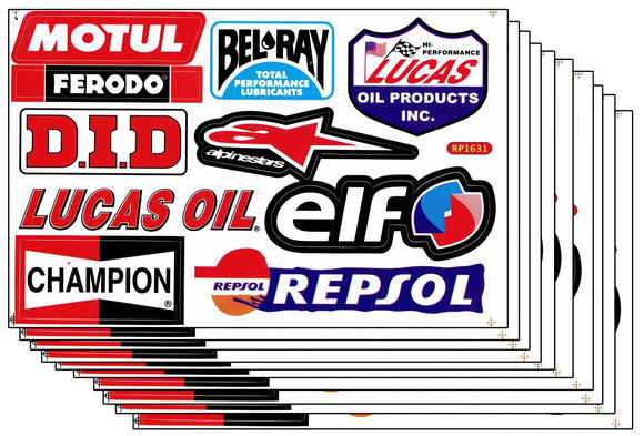 10ER Vorteilspack Sponsoren Logo Aufkleber Sticker Motorrad Moped