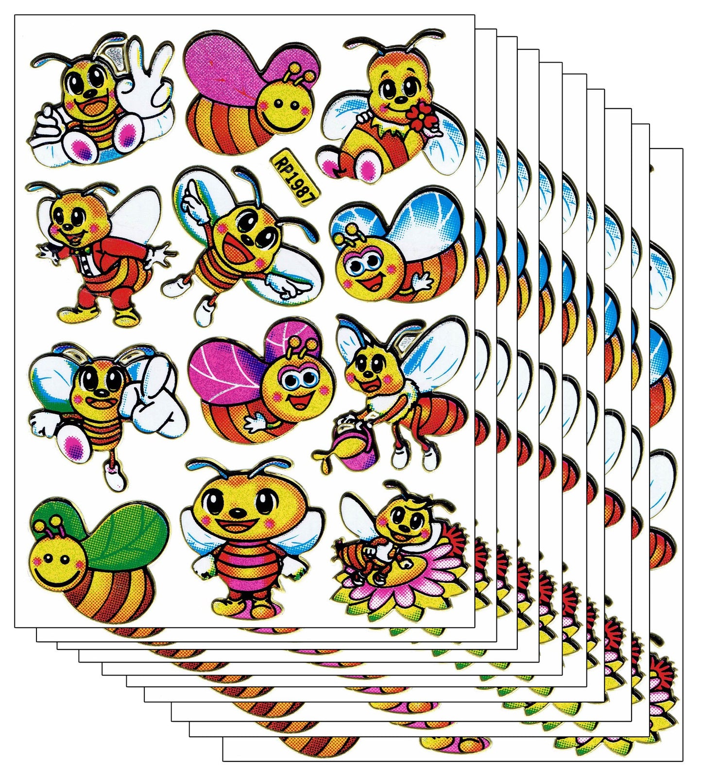 10ER Vorteilsangebot Bienen Wespen Hummel Aufkleber Sticker metallic Glitzer Effekt für Kinder Basteln Kindergarten Geburtstag 10 Bogen 404