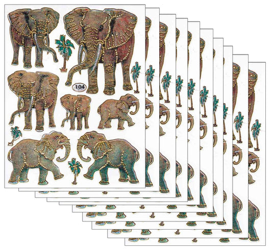 10ER Vorteilsangebot Elefanten Tiere Aufkleber Sticker metallic Glitzer Effekt für Kinder Basteln Kindergarten Geburtstag 10 Bogen 504