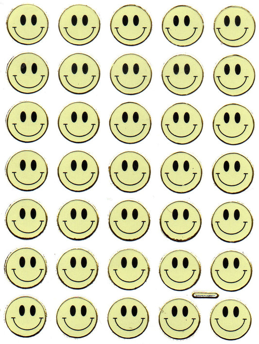 Smilies laughing face smiley yellow sticker metallic glitter effect for children crafts kindergarten 1 sheet 001