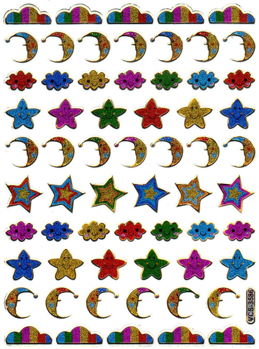 Étoiles étoiles nuage autocollants colorés autocollants effet métallique scintillant pour enfants artisanat maternelle anniversaire 1 feuille 001