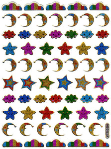 Sterne Stern Wolke bunt Aufkleber Sticker metallic Glitzer Effekt für Kinder Basteln Kindergarten Geburtstag 1 Bogen 001