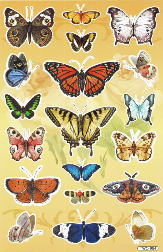 Butterflies Insects Animals Stickers for Children Crafts Kindergarten Birthday 1 sheet 012