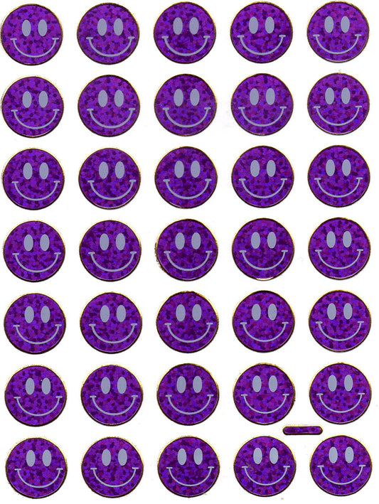 Smilies Laughing Face Smiley Purple Sticker Metallic Glitter Effect for Children Crafts Kindergarten 1 Sheet 013