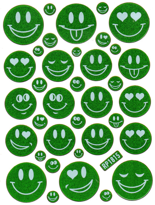 Smilies Laughing Face Smiley Green Sticker Metallic Glitter Effect for Children Crafts Kindergarten 1 Sheet 020