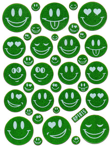 Smilies Lachendes Gesicht Smiley grün Aufkleber Sticker metallic Glitzer Effekt für Kinder Basteln Kindergarten 1 Bogen 020