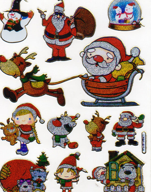 Christmas snowman Santa Claus sticker metallic glitter effect for children crafts kindergarten birthday 1 sheet 033
