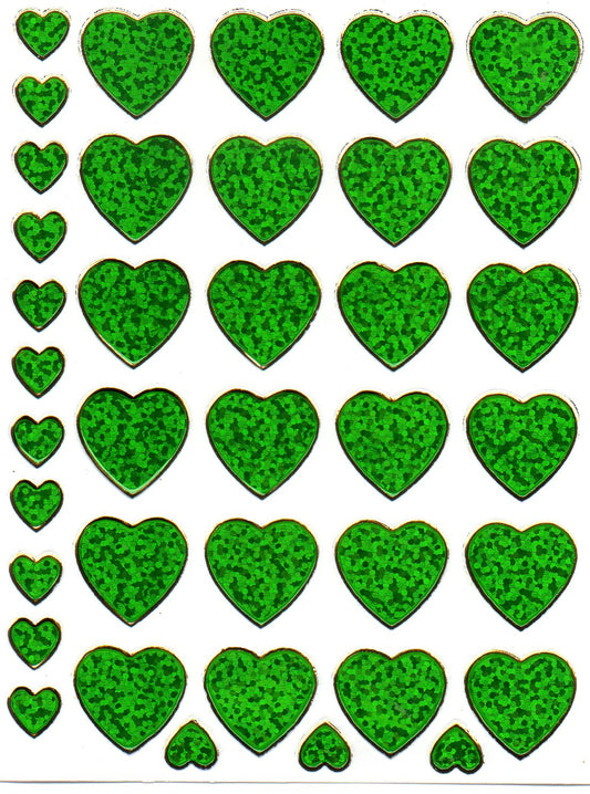 Coeur Coeurs Vert Amour Autocollant Effet Paillettes Métalliques pour Enfants Artisanat Maternelle Anniversaire 1 feuille 033