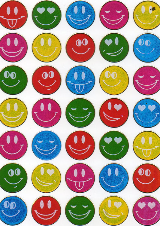 Smilies Laughing Face Smiley Colorful Sticker Metallic Glitter Effect for Children Crafts Kindergarten 1 Sheet 035