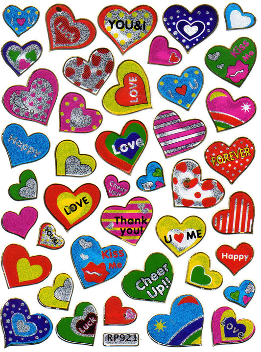 Coeur coeurs coloré amour autocollant métallique effet scintillant pour enfants artisanat maternelle anniversaire 1 feuille 054