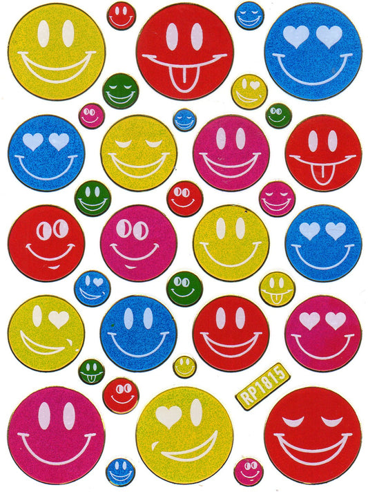 Smilies Laughing Face Smiley Colorful Sticker Metallic Glitter Effect for Children Crafts Kindergarten 1 Sheet 057