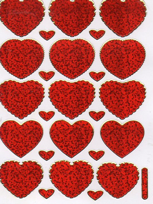 Coeur Coeurs Rouge Amour Autocollant Effet Paillettes Métalliques pour Enfants Artisanat Maternelle Anniversaire 1 feuille 006