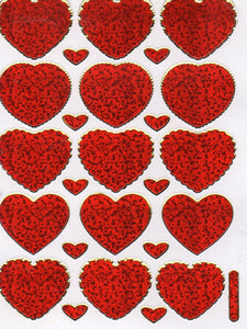 Herz Herzen rot Liebe Aufkleber Sticker metallic Glitzer Effekt für Kinder Basteln Kindergarten Geburtstag 1 Bogen 006