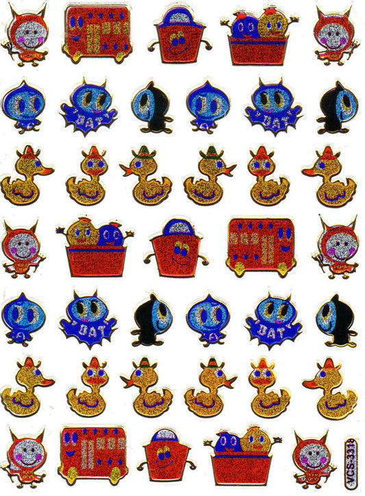 Ente Fledermaus bunt Tiere Aufkleber Sticker metallic Glitzer Effekt Kinder Basteln Kindergarten 1 Bogen 06