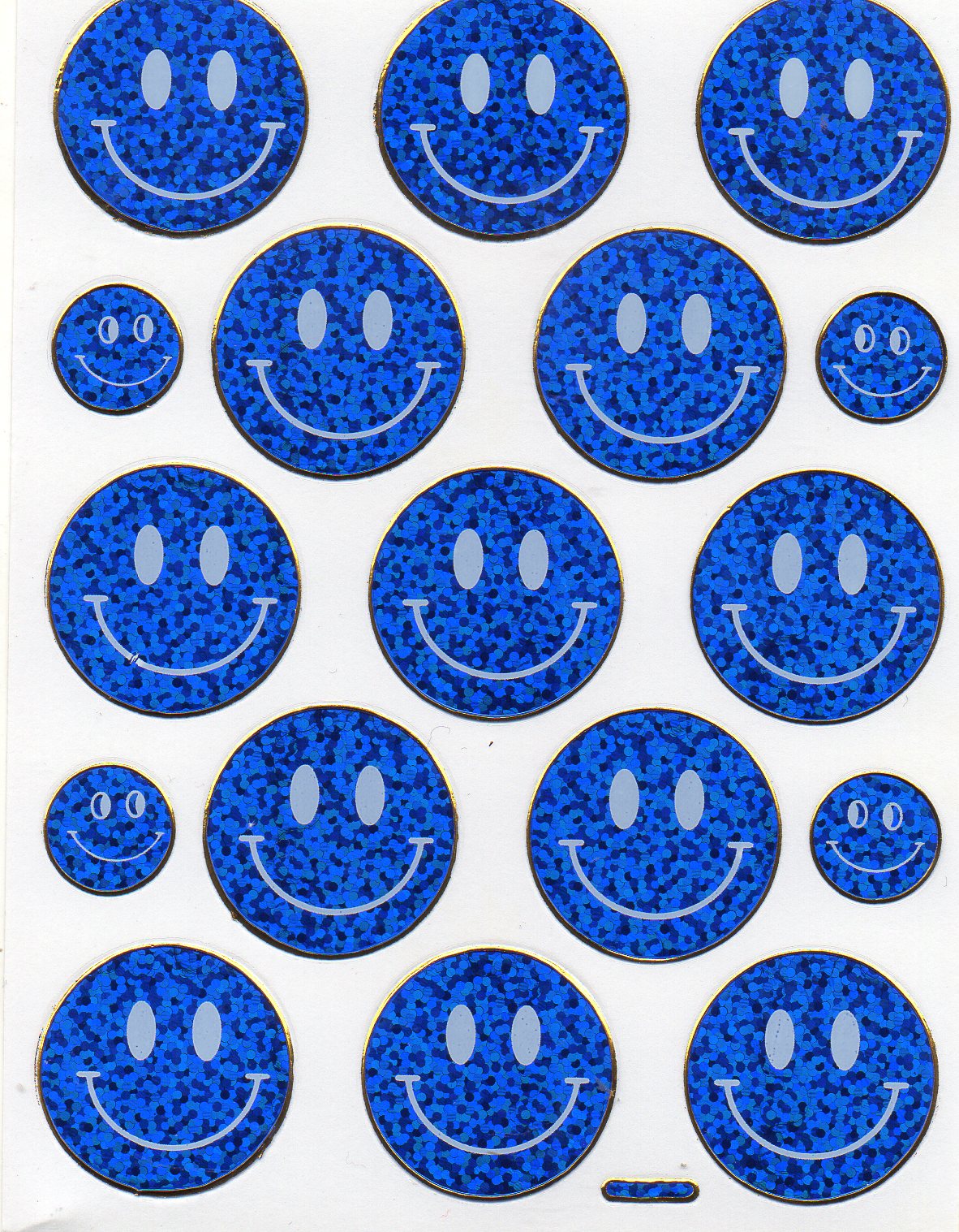 Smilies laughing face smiley blue sticker metallic glitter effect for children handicraft kindergarten 1 sheet 064