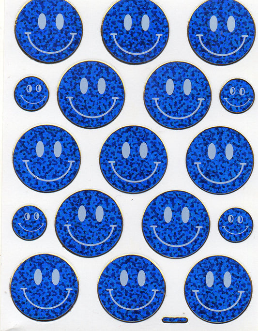 Smilies Lachendes Gesicht Smiley blau Aufkleber Sticker metallic Glitzer Effekt für Kinder Basteln Kindergarten 1 Bogen 064