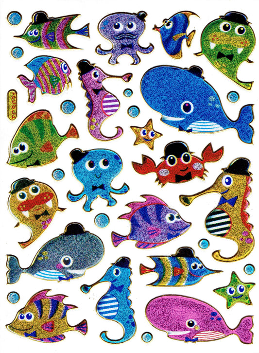 Fisch Fisches Meeresbewohner Wassertiere Tiere bunt Aufkleber Sticker metallic Glitzer Effekt für Kinder Basteln Kindergarten Geburtstag 1 Bogen 066