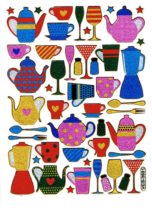 Pot of tea coffee cup stickers stickers metallic glitter effect school office folder children crafts kindergarten 1 sheet 066
