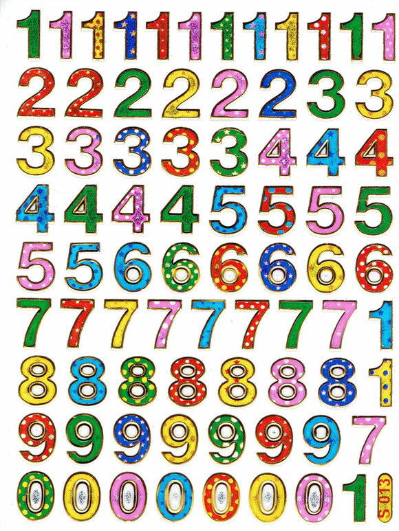 Zahlen Nummern bunt 123 Höhe 18 mm  Aufkleber Sticker metallic Glitzer Effekt Schule Büro OrdnerKinder Basteln Kindergarten 1 Bogen 092