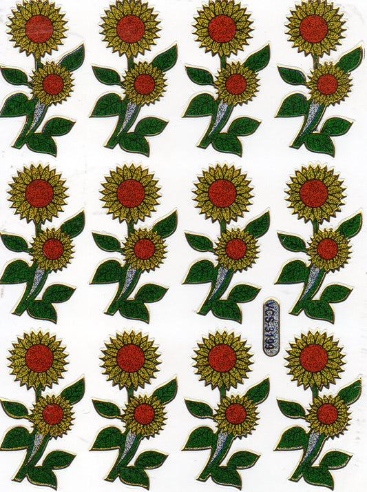 Sunflowers, flowers, flowers, colorful stickers, metallic glitter effect, children's handicrafts, kindergarten, 1 sheet 112