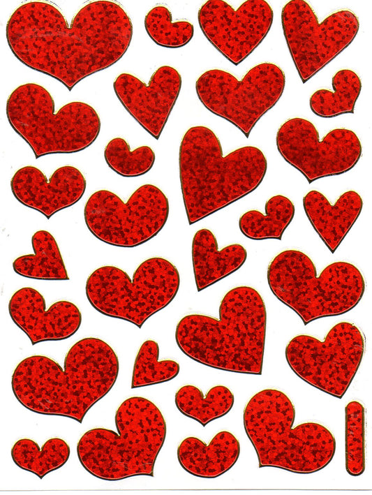 Coeur Coeurs Rouge Amour Autocollant Effet Paillettes Métalliques pour Enfants Artisanat Maternelle Anniversaire 1 feuille 112