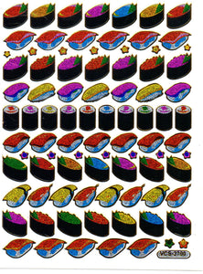 Sushi Japanisches essen Aufkleber Sticker metallic Glitzer Effekt Schule Büro Ordner Kinder Basteln Kindergarten 1 Bogen 112