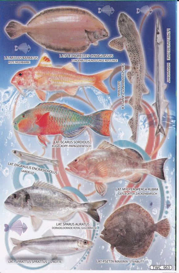 Fische Meer Aquarium Fisch Tiere Aufkleber Sticker für Kinder Basteln Kindergarten Geburtstag 1 Bogen 122