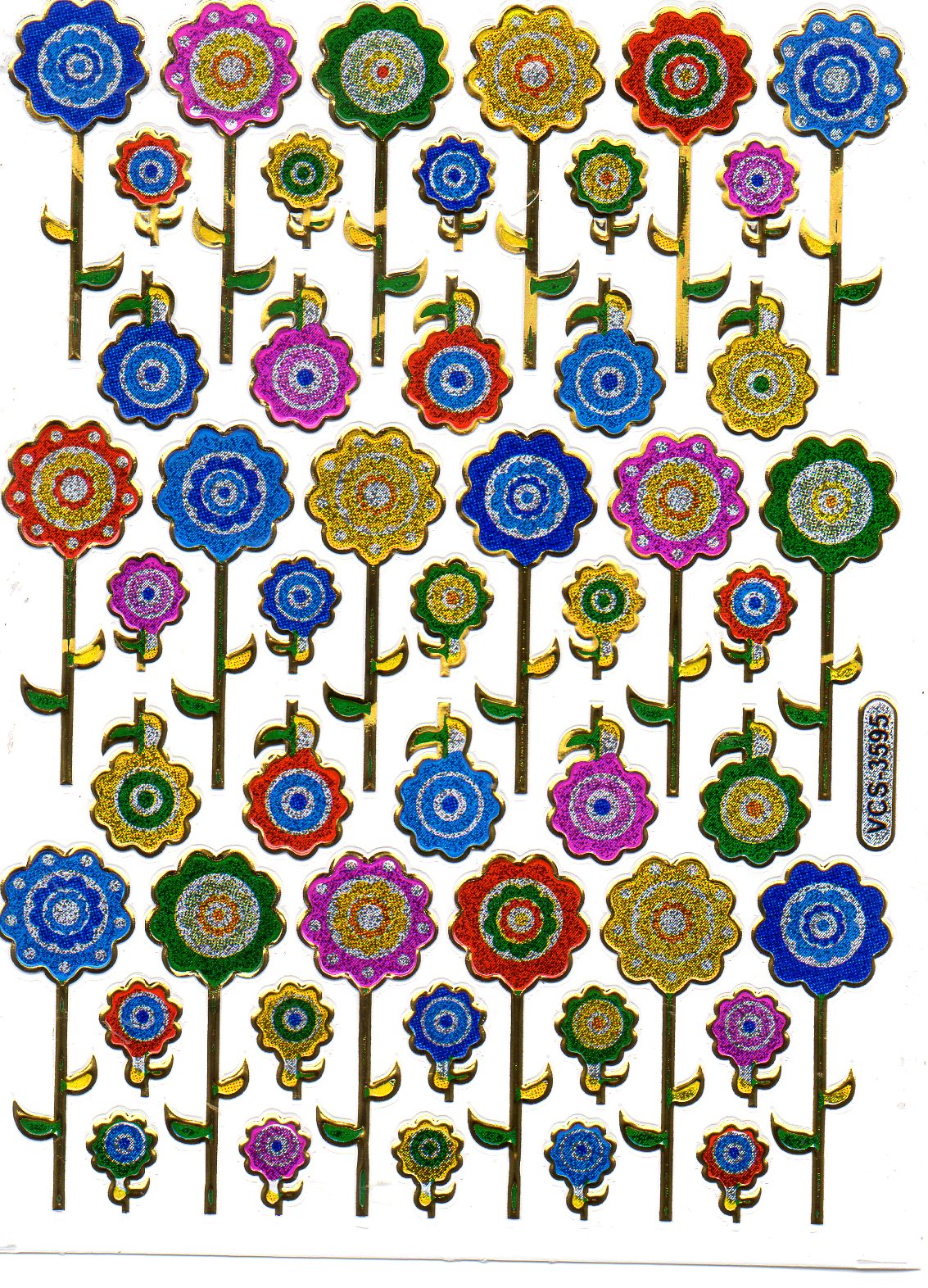 Sunflowers, flowers, flowers, colorful stickers, metallic glitter effect, children's crafts, kindergarten, 1 sheet 131