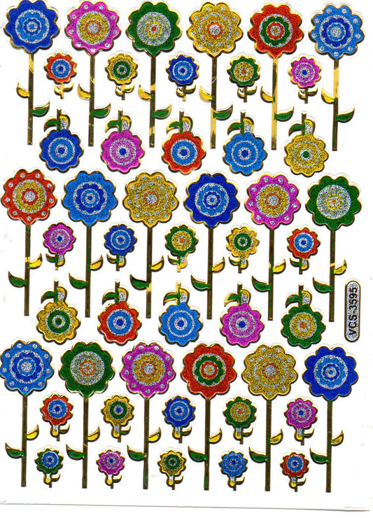 Tournesols, fleurs, fleurs, autocollants colorés, effet scintillant métallique, bricolage pour enfants, maternelle, 1 feuille 131