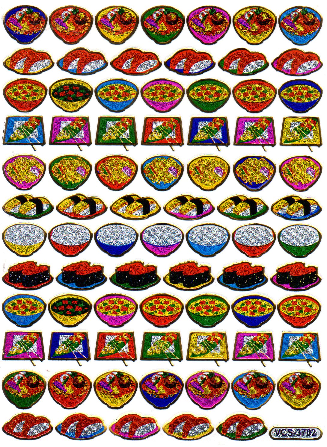 Sushi Japanisches essen Aufkleber Sticker metallic Glitzer Effekt Schule Büro Ordner Kinder Basteln Kindergarten 1 Bogen 131