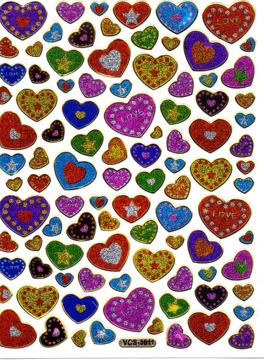 Coeur coeurs coloré amour autocollant métallique effet scintillant pour enfants artisanat maternelle anniversaire 1 feuille 166