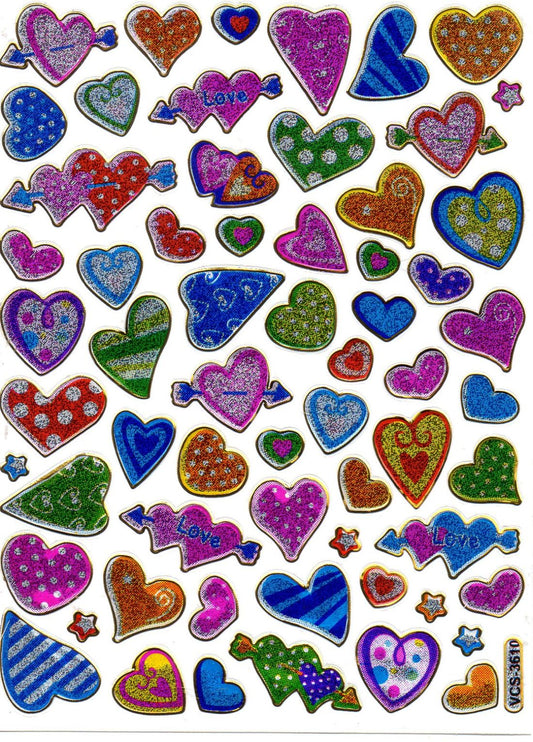 Herz Herzen bunt Liebe Aufkleber Sticker metallic Glitzer Effekt für Kinder Basteln Kindergarten Geburtstag 1 Bogen 169