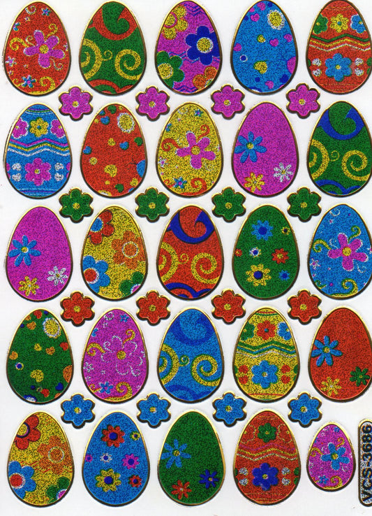 Ostereier Ostern Eier ei Aufkleber Sticker metallic Glitzer Effekt Schule Kinder Basteln Kindergarten 1 Bogen 170