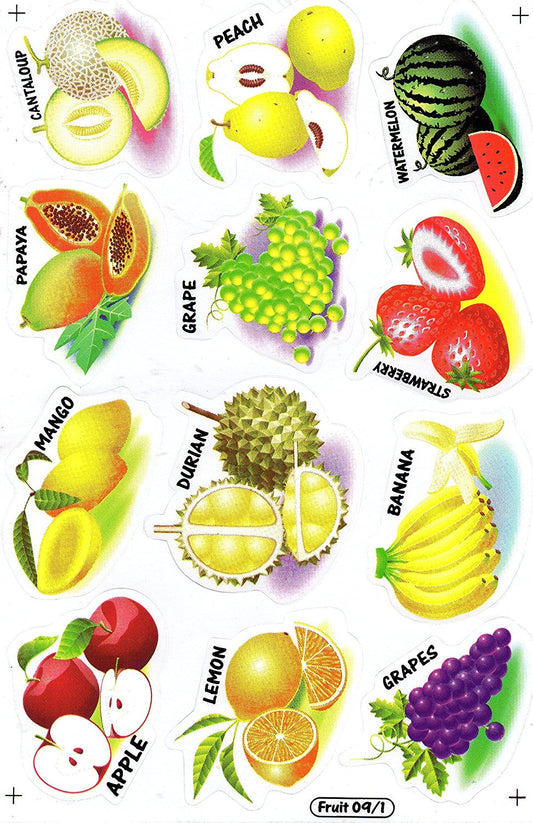 Früchte Wassermelone Durian orange Erdbeere Aufkleber Sticker für Kinder Basteln Kindergarten Geburtstag 1 Bogen 183