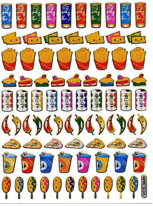 Fast Food Pommes Cola Aufkleber Sticker metallic Glitzer Effekt Schule Kinder Basteln Kindergarten 1 Bogen 183